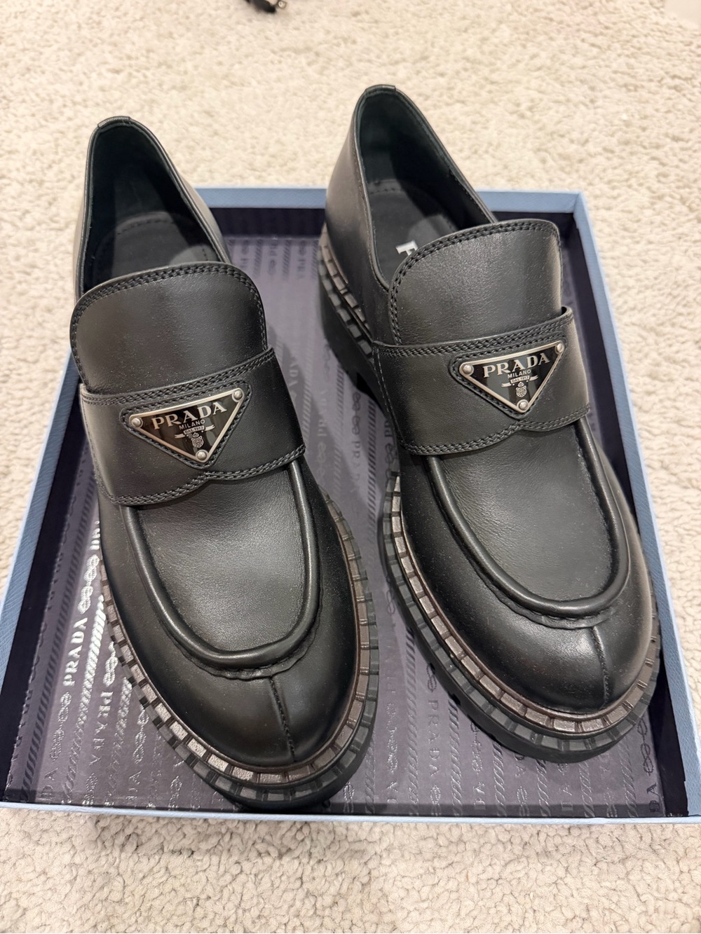Prada Black Leather Women’s Platform Loafer Calzature Donna